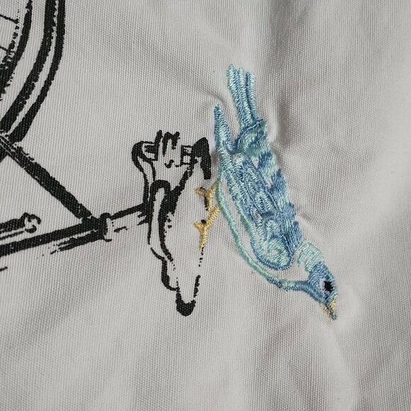 Laura Ashley Throw Pillow Cover Embroidered Floral Bike Bird Whimsical 20x20" - Picture 3 of 7